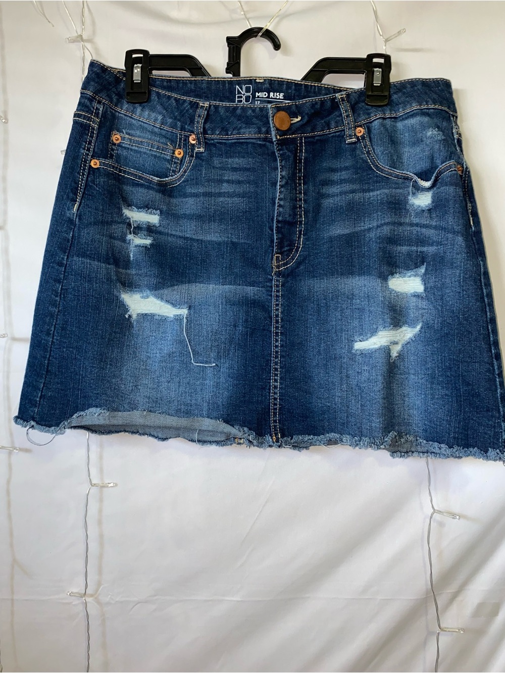 No Boundaries Distressed Dark Blue Denim Mini Skirt